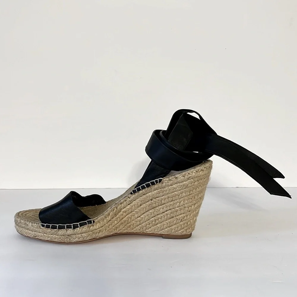 Loeffler Randall Black Leather Espadrille Wedges Sz‎ 8.5